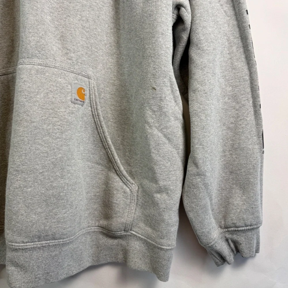 Carhartt Loose Fit Hoodie Heather Gray Graphic‎ Sleeve Mens XL Workwear Pullover
